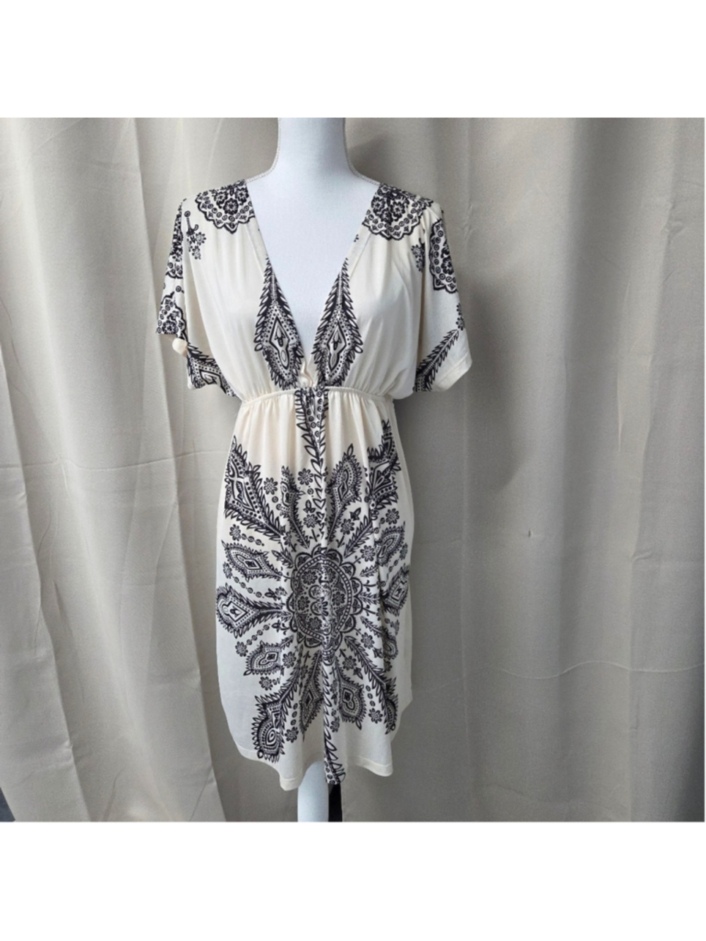 Ocean Blue Elegant Cream Black Dress Boho Coastal Cowgirl Boho-Chic Size M